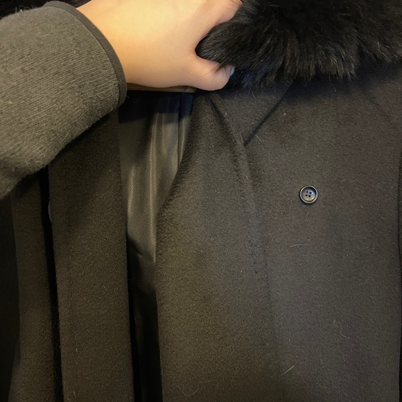 Authentic Maxmara Studio black Wool mango coat with fox border women size 36 - Picture 3 of 7